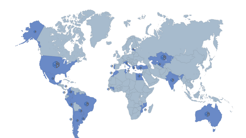 Map showing the international presence of WM Matos